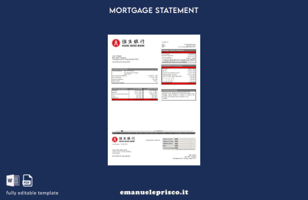 modello di estratto conto del mutuo bancario Hong Kong Hang Seng in stile verifi